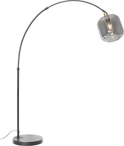 Lampa łukowa czarna ze złotem i dymionym szkłem - Zuzanna
