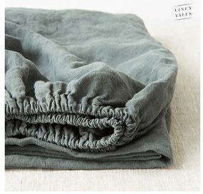 Ciemnozielone lniane prześcieradło z gumką 180x200 cm Forest Green – Linen Tales
