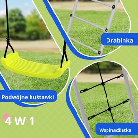 Outsunny Zestaw huśtawek dla dzieci z siatką do wspinaczki i drabinką, dla dzieci 3-8 lat, konstrukcja ze stali, Zielony