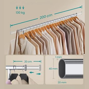 Wieszak na ubrania DOLLY na kółkach, max. 150 kg, 45x160-200x161,5cm, srebrny SongmicsHome