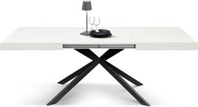 Stół drewniany, wykończenie białe, podstawa w kształcie litery X z antracytowego metalu, 180×90–260×90 - CAMAIORE