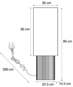 Lampa podłogowa Japandi drewniana z lnianym abażurem 90 cm - LamelJapandi Oswietlenie wewnetrzne