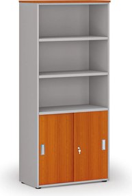 Szafa biurowa kombinowana PRIMO GRAY, drzwi przesuwne na 2 poziomach, 800 x 420 x 1781 mm, szary/wiśnia