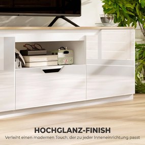 HOMCOM Lowboard TV, wysoki połysk, dla telewizorów do 165 cm, 3 schowki, szuflada, 160 x 38 x 43 cm, naturalne drewno | Aosom PL