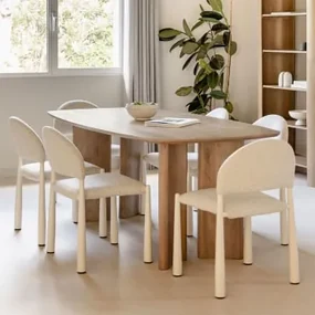 Zestaw Prostokątnych Stołów 200x100 Cm Z Drewna Mango Sidney I 6 Krzeseł Do Jadalni Z Bouclé Nagore Naturalna - Sklum