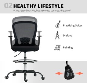 HOMCOM Fotel biurowy Regulacja wysokości Krzesło biurkowe z regulowanym pierścieniem podnóżka, podparciem lędźwiowym, 62 x 59 x 119 cm, Czarny