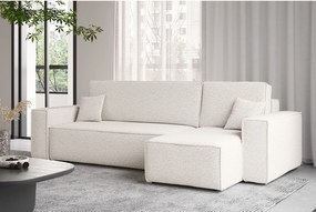 Narożnik z funkcją spania i pojemnikiem, Sofa w kształcie L, BEST L, tkanina Abriamo, Ecru, Prawy