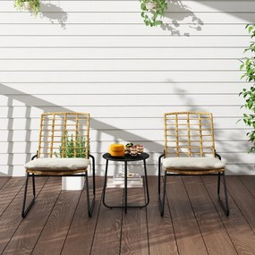 Outsunny 3-częściowy Zestaw Mebli Ogrodowych, 2 Krzesła Rattanowe, 1 Stół z Metalowym Blatem, Poduszki, Zestaw Bistro, Beżowy &amp; Brązowy