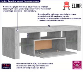 Szafka RTV ze szklanymi półkami i oświetleniem LED szarość betonu - Artbo