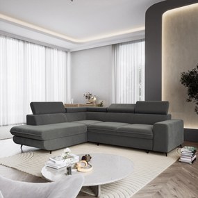Masseno Narożnik VELISS z funkcją spania i pojemnikiem na pościel Narozniki L, Rozkładana sofa - Szary, CASTEL 93