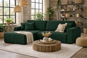 Narożnik z funkcją spania i pojemnikiem Ariel L, tkanina sztruksowa Poso, Zielony, Lewy