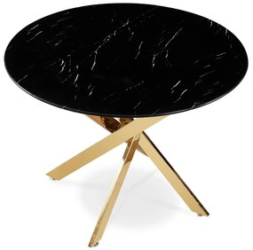 Stół Okrągły Szklany BALI 100 cm Czarny Marmur/Złoty Glamour