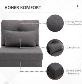 HOMCOM Materac składany 2 w 1 z poduszką wielofunkcyjny do spania ciemnoszary 60x80x56 cm | Aosom PL