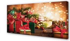 Obraz na płótnie Prezenty, Bombki i Lampki