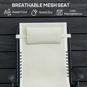 Outsunny Składany leżak ogrodowy z poduszką, regulacja oparcia na 5 poziomów do 120 kg Beżowy