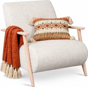 Kremowy fotel wypoczynkowy drewniany C6-S83