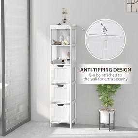 HOMCOM Szafka Łazienkowa, 2 Półki, 3 Szuflady, Materiał Odporny na Wodę, Biała