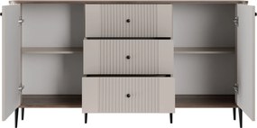 Komoda Vesper 160 cm z szufladami na nóżkach - kaszmir / orzech / czarne nogi