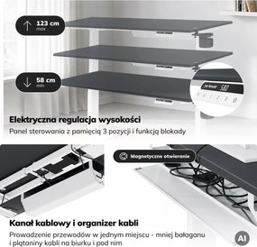 Biurko elektryczne z regulacją wysokości ergonomiczne biało-antracytowe,1400x700 mm: ARIA