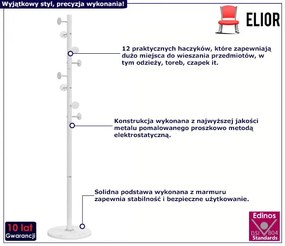 Metalowy biały wieszak stojący na ubrania - Elegro 5X