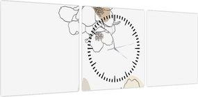 Obraz - Beżowe kwiaty z motylem N⁰2 (z zegarem) (90x30 cm)