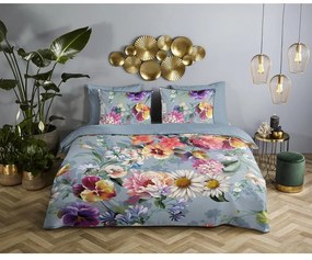 Szara pościel dwuosobowa z bawełny organicznej Descanso Sunflower, 200x220 cm