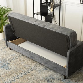 Sofa z Funkcją Spania TIVOLI Wersalka Rozkładana Dwuosobowa Szara Welurowa Nowoczesna do Salonu