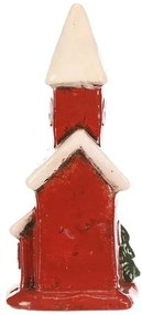 Dekoracja świąteczna domek z wieżyczką, LED, czerwony, ceramika