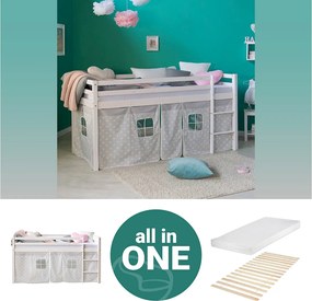 Łóżko piętrowe 90x200 cm biało-szare Gwiazdy