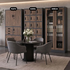 Szafa biurowa metalowa z sejfem antracytowa/orzech, 900x1850x400 mm: FILIP II Eco Design
