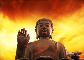Obraz - Budda z czerwonym i żółtym tłem (70x50 cm)