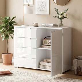 HOMCOM Komoda z 4 szufladami Sideboard z 1 drzwiami, z regulowaną półką, do salonu i sypialni 100 x 40 x 80 cm | Aosom PL