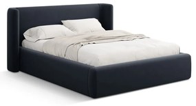 Ciemnoniebieskie tapicerowane łóżko dwuosobowe ze schowkiem ze stelażem 160x200 cm Jason – Windsor & Co Sofas