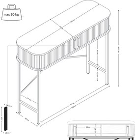 Konsola z rozsuwanymi drzwiami SCAVA, ryflowana, 100 x 35 x 80,5 cm