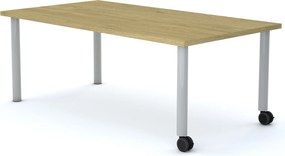 Stolik szkolny na kółkach Move prostokątny 140x75 cm, rozmiar 4-6, blat dębowy / nogi szare