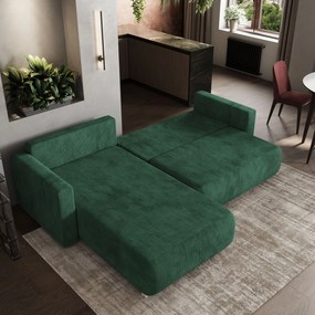 Masseno Narożnik TURIN z funkcją spania i pojemnikiem na pościel Narozniki L, Rozkładana sofa - Zielony, POSO 14