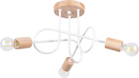 Żyrandol Minimalistyczny Ember, Stal/Drewno - 3 Źródło - L.14 X H.26 Cm - Biały/Naturalne Drewno