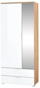 Biała szafa w dekorze dębu z lustrem 84x196 cm Telde – Germania