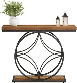 Stolik konsolowy 120 cm, industrialny stolik kawowy z 2-poziomową sofą i geometryczną metalową ramą, wąskie stoliki akcentowe do przedpokoju