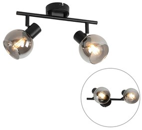 Lampa sufitowa Art Deco czarna z przydymionym szkłem 2-źródła światła - Vidro