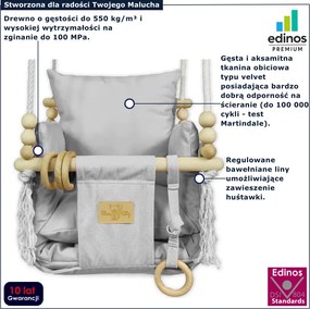 Szara welurowa huśtawka drewniana dla dziecka H3-A69