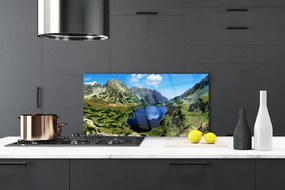Panel Szklany do Kuchni Panorama Wysokich Gór nad Wodą