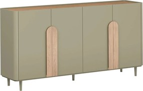 Komoda Amilio 200 cm czterodrzwiowa na nóżkach - eukaliptus / dąb baltic dune / uchwyty dąb naturalny