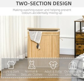 HOMCOM Składany kosz na pranie z bambusa, poręczny 90 L pojemnik na pranie z wyjmowanym wewnętrznym workiem i pokrywą
