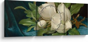Obraz - Martin Johnson Heade, Giant Magnolias on a Blue Velvet Cloth, reprodukcje (z zegarem) (90x30 cm)