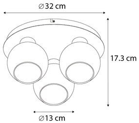 Lampa sufitowa Art Deco czarna z 3-punktowym dymionym szkłem - Vidro ArtDeco Oswietlenie wewnetrzne