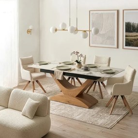 Stół Rozkładany Prostokątny ALICANTE 160-200 cm Ceramiczny Biały Marmur/Dąb do Jadalni Nowoczesny