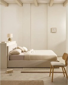 Beżowe tapicerowane łóżko dwuosobowe ze schowkiem ze stelażem 180x200 cm Nahiri – Kave Home