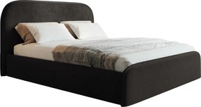 Łóżko tapicerowane 200x200 Wendra - stelaż metalowy, okrągłe zagłowie, welur - czarny (Amor Velvet 4322)