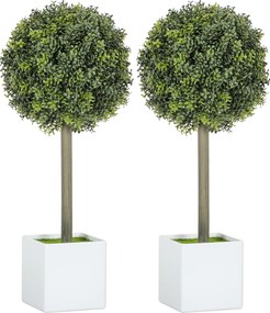 HOMCOM Zestaw 2 szt. Sztuczne Bukszpanowe Kule 45 cm, Plastikowe Sztuczne Rośliny w Doniczce